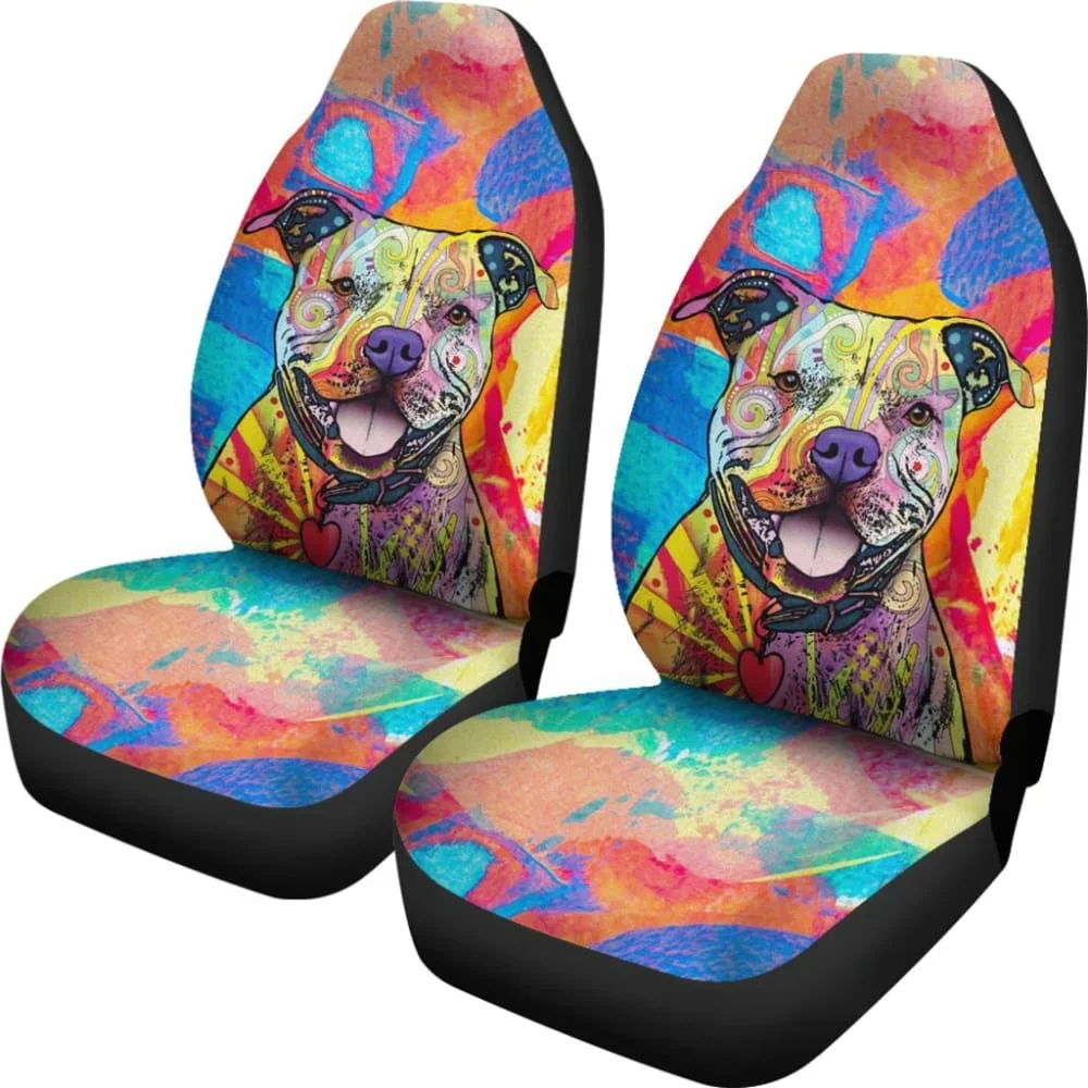 Colorful Pitbull Cute Pitbulls Dog Lover Car Seat Covers 211604,Pack of 2 Universal Front Seat Protective Cover