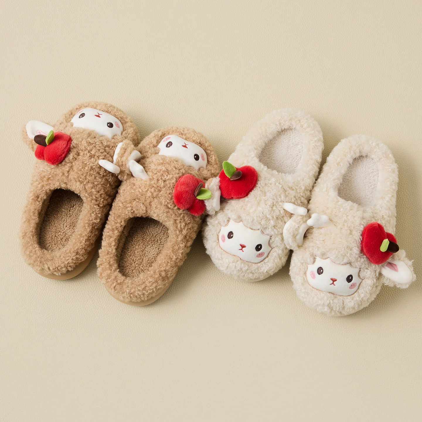 Womens Winter Bow Fuzzy House Slippers Soft Plush Cloud Thick Sole Non‑Slip Indoor Home Slides