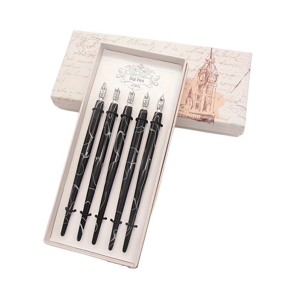 

5 Acrylic Dip Pens suit various thick and thin nibs for practicing calligraphy Gothic font students writing and painting
