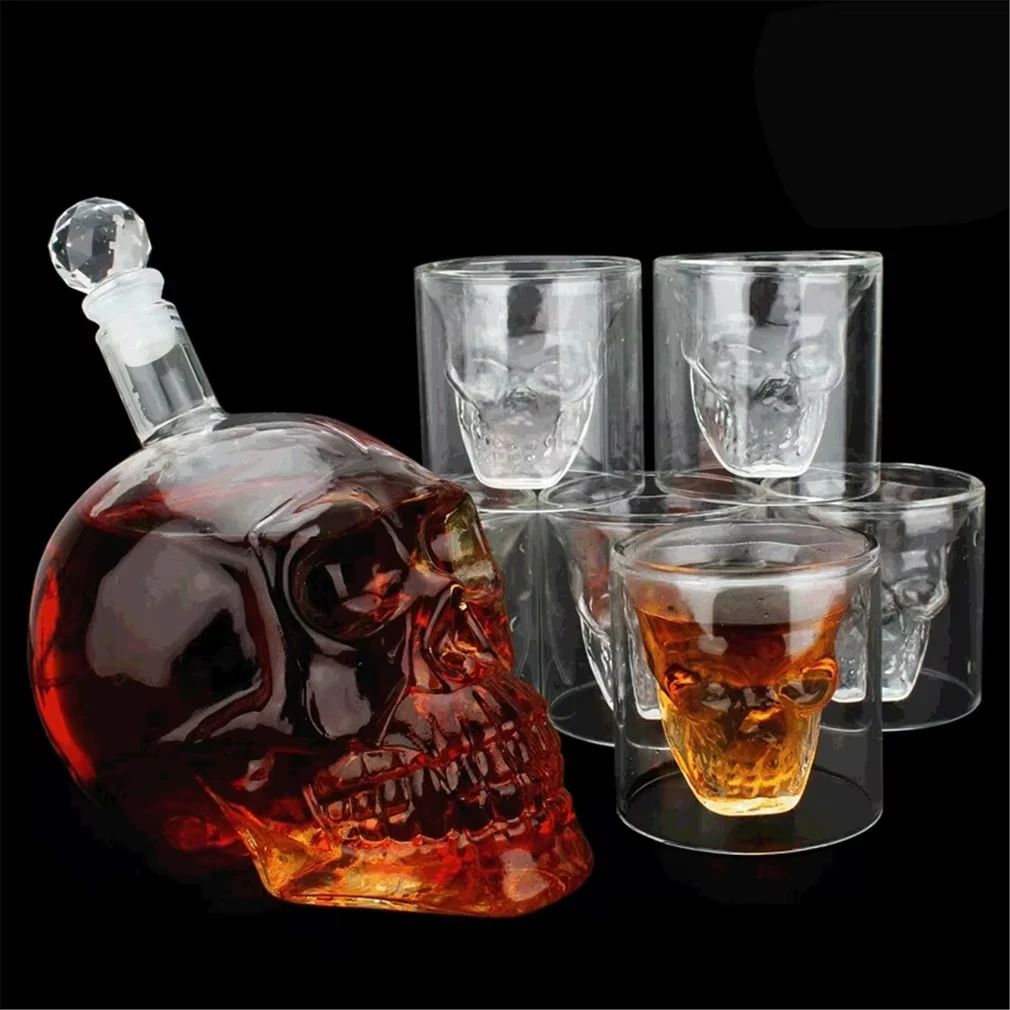 

Transparent Skull Glass Wine Decanter Set Whiskey Skull Shot GlassesSkeleton Wine Glass For Bar Family Halloween Decoration Mug