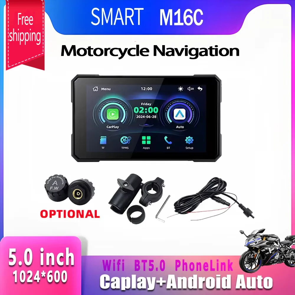 SMART 5inch Wireless CarPlay Moto Portable Digital Motorcycle Dashboard GPS Navigation Display Screen Android Auto Monitor BT5.0