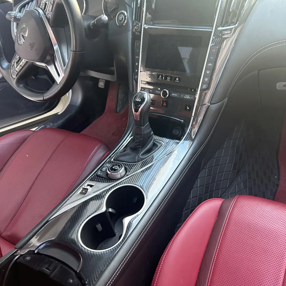 For Infiniti Q60 2017-2020 Interior Central Control Panel Door Handle Carbon Fiber Sticker Decals Car styling Accessorie