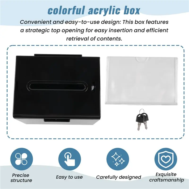[NEWA08R】 Donation Box With Lock - Acrylic Suggestion Box With Slot, Ballot Lock Box With Sign Holder For Raffle, Voting