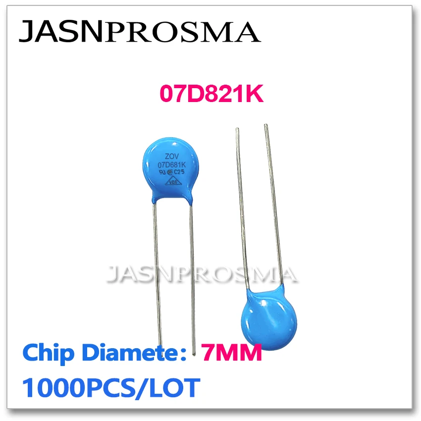 

JASNPROSMA 07D821K 7MM 1000PCS 820V Varistor resistor 7D821K ZOV piezoresistor