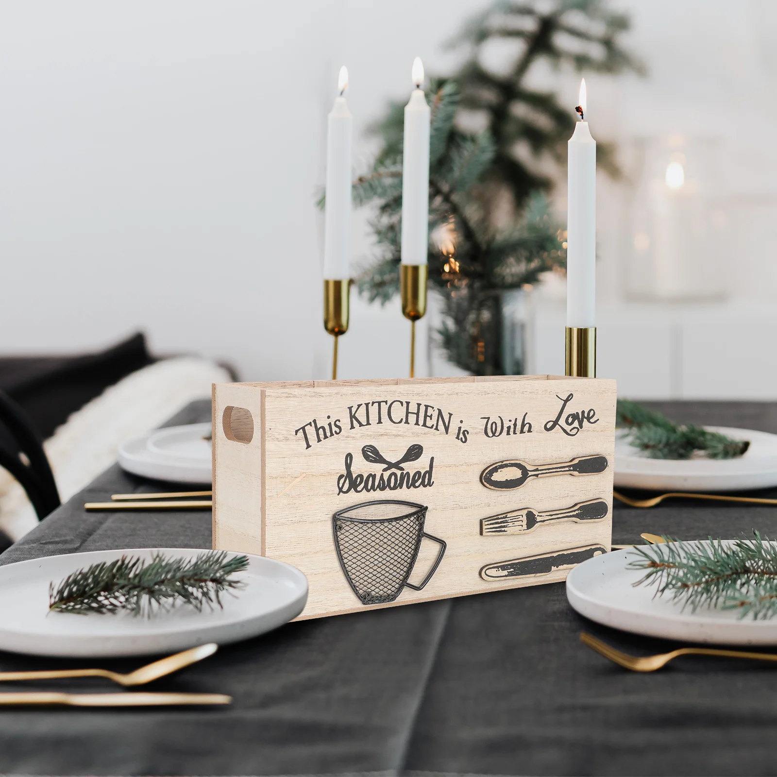 

Wooden Cutlery Multi-Function Utensil Holder Smooth Wooden Cutlery Box Easy Clean Storage Box Kitchen Home Accessory