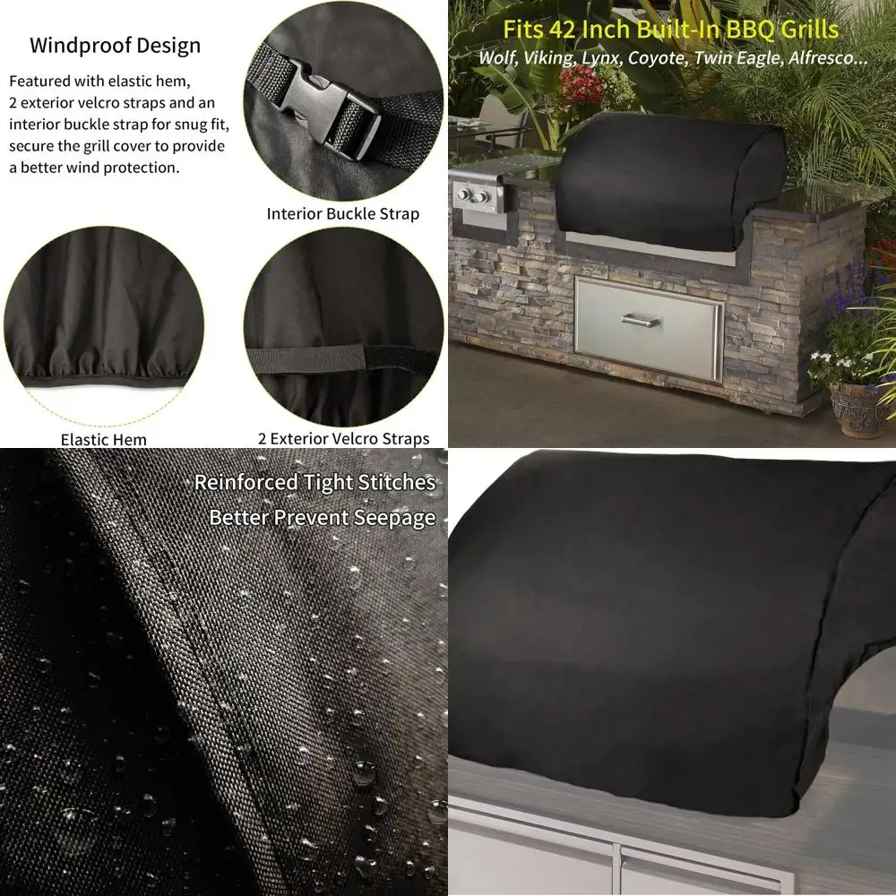 

42 Outdoor BBQ Grill Cover - Compatible with Lynx, Twin Eagle, Wolf, Viking, Coyote, Alfresco, Blaze - Water-Resistant, Elastic