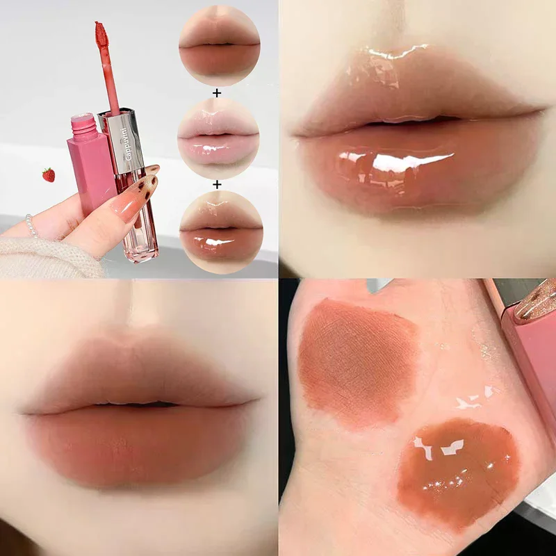 1 pz Cappuvini Rossetto Liquido Opaco Vellutato a Doppia Punta Effetto Mousse Nude, Tinta Labbra Effetto Specchio, Lucidalabbra Effetto Acqua, Olio Labbra Non Appiccicoso