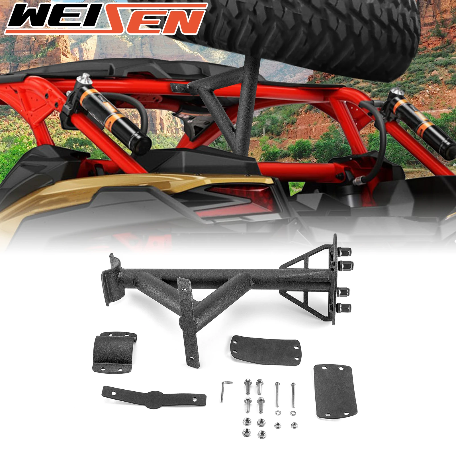 For 2017-2024 Can Am Maverick X3 UTV Spare Tire Carrier Mount Spare Tire Holer Tire Storage Rack Heavy Duty Steel Accessories