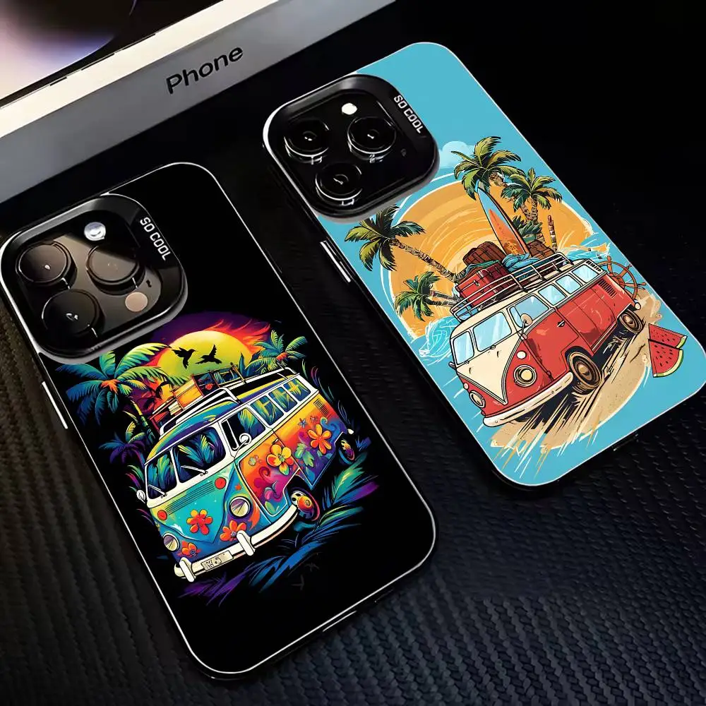 

Combi Van Surf Phone Case For iPhone17,16,15,14,13,12,11 Plus,Pro Max Black Matte Shockproof Cover