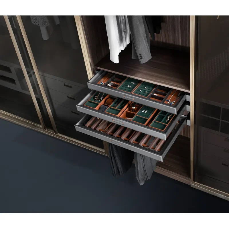 Galaxy Maffei Series Soft Close Double Layer Leather Jewelry Tray Wardrobe Storage Box for Accessories Treasure Organization
