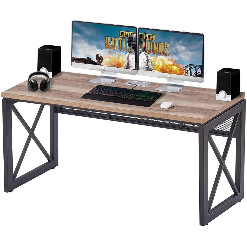 

Industrial Home Office Desks, Rustic Wood Computer Desk, Farmhouse Sturdy Metal Writing Desk (60 Inch, Vintage Oak)