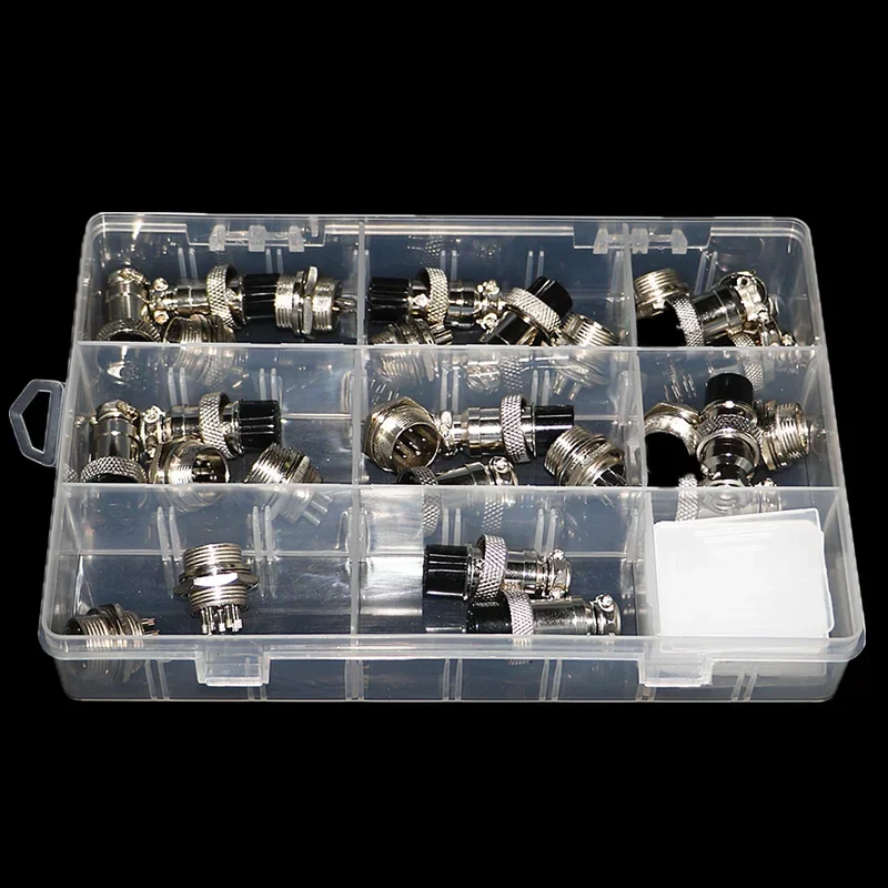 14pcs 2 3 4 5 6 8 Pin 16mm Thread Male Female Panel Metal Aviation Wire Connector Plug Assortment Kit Set