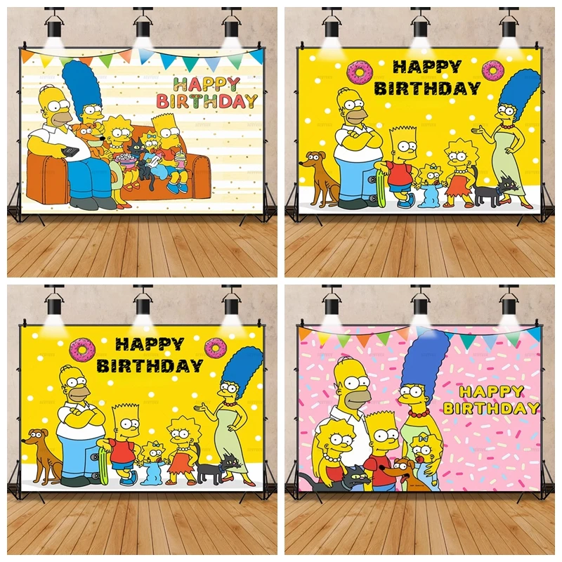 

Disney Cartoon Simpsons KId's Birthday Party Backdrop Room Decoration Baby Shower Background Photography Studio Banner Props
