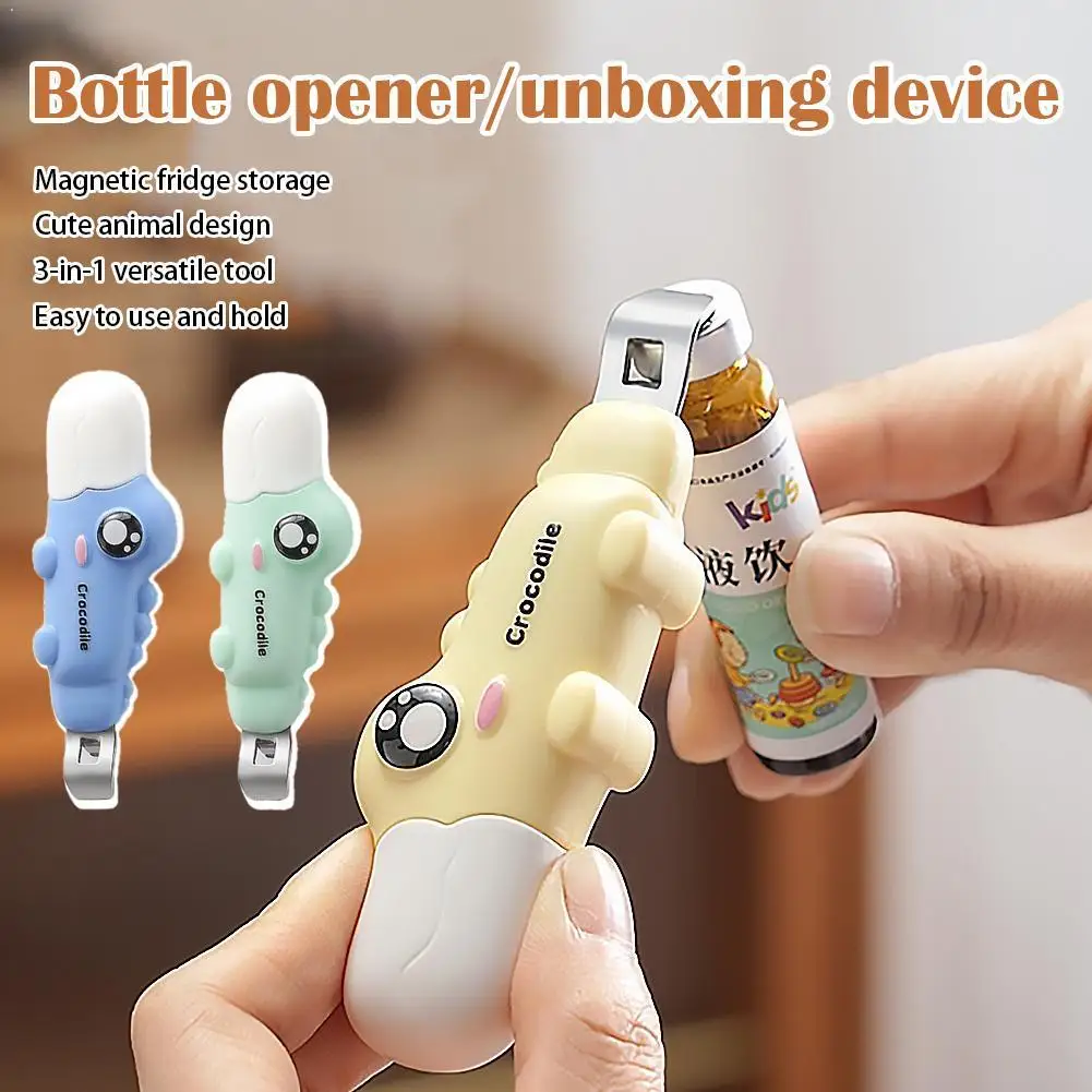 2in1 Crocodile Bottle Opener Oral Liquid Unboxing Tool Unpacking Tool Magnetic Refrigerator Sticker Portable Small Tool