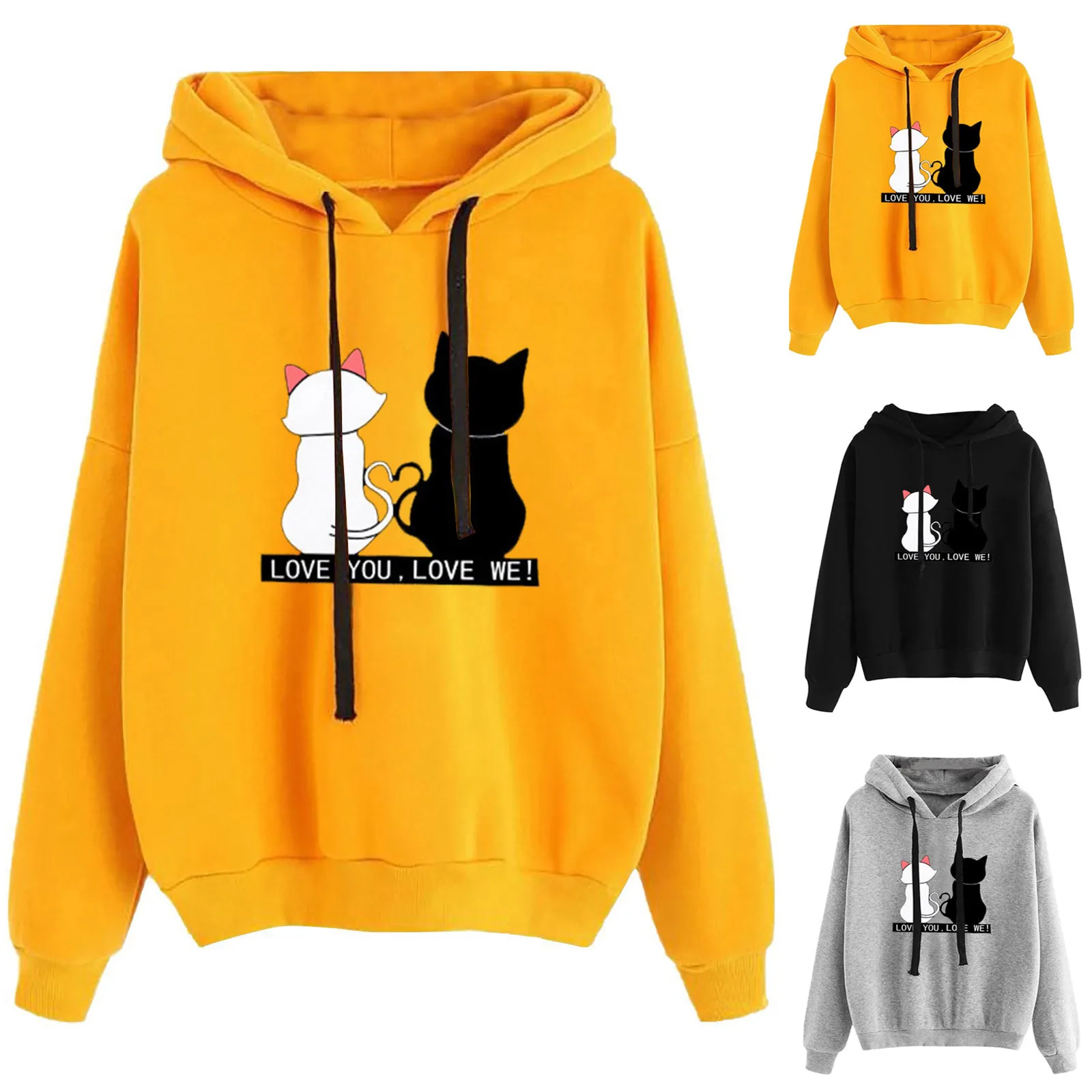Men And Women Solid Hoodie Autumn Winter Fleece Loose Hooded Sweatershirt Letter Love you Love Me Unisex Casual Hooded Jacket