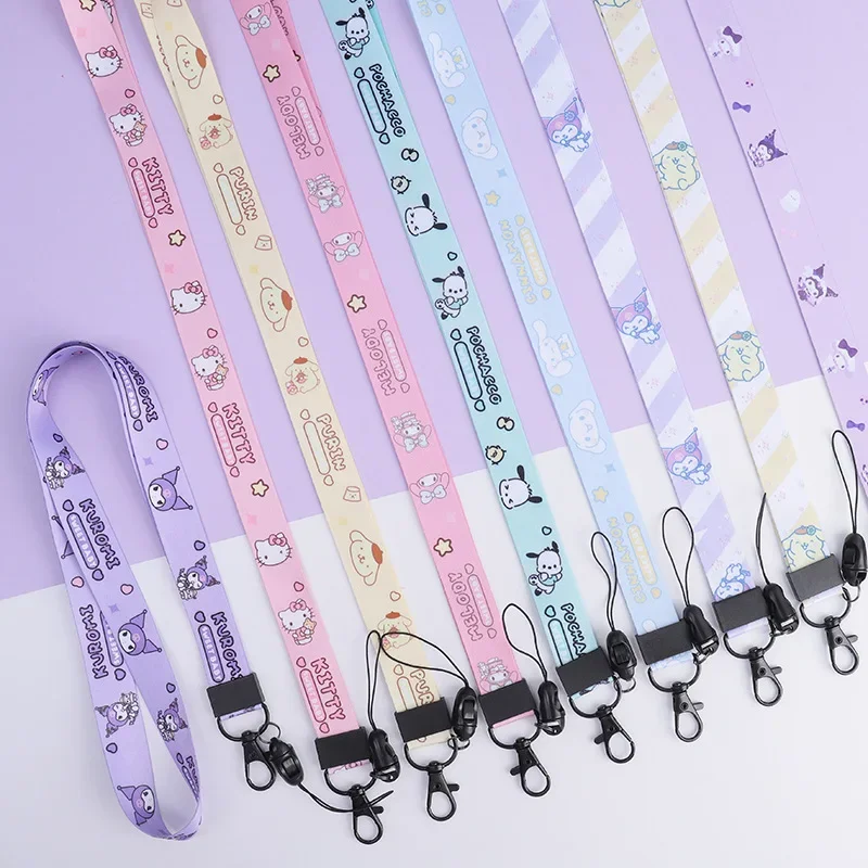 Sanrio Kawaii Lanyard Hello Kitty Cinnamoroll Anime Cartoon Neck Strap Hang Rope Keys ID Card Student Card Phone Lanyard for Kid