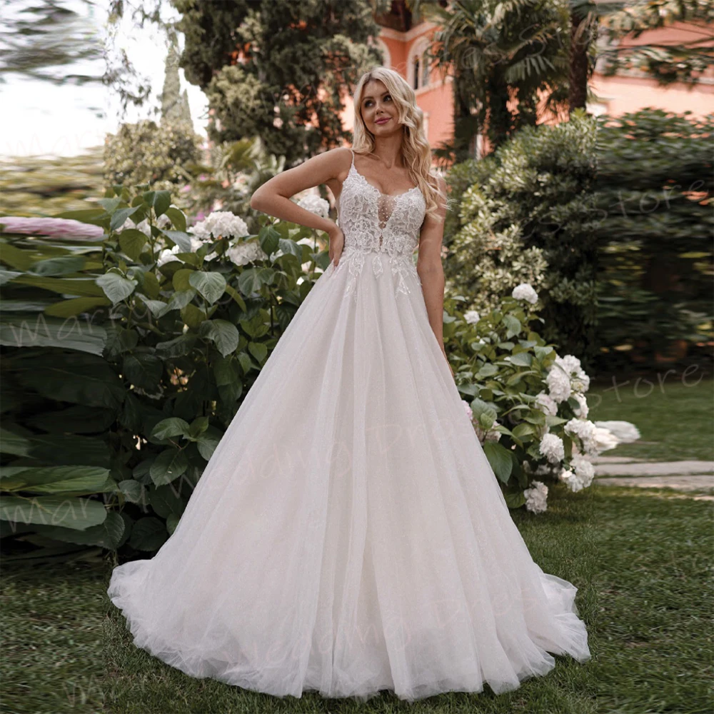 

2025 Graceful A Line Wedding Dresses For Women Appliques Lace Bride Gowns Sexy Backless Princess Vestidos De Novias Customized