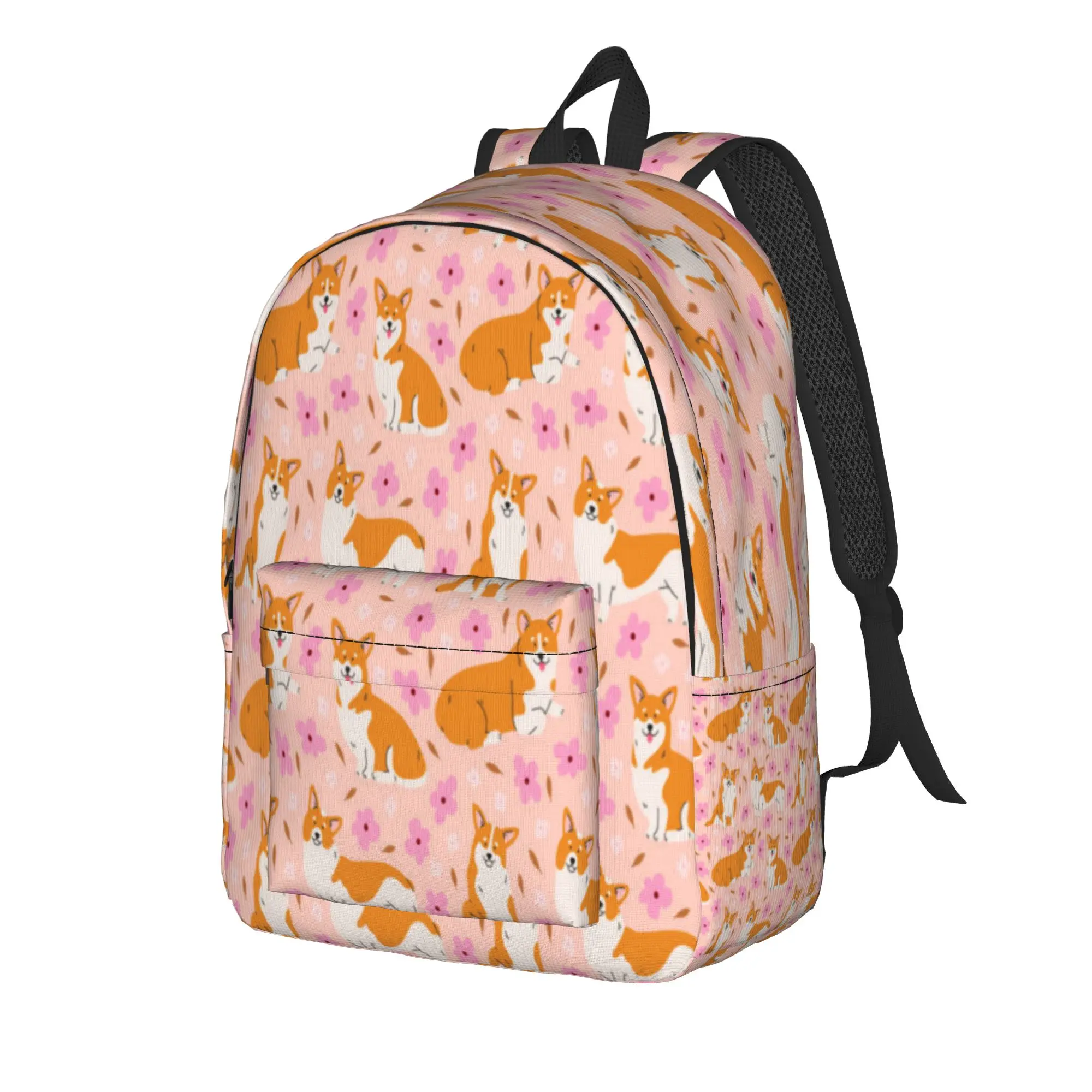 Welsh Corgi Dog In Different Poses With Flowers Backpack Student Unisex  Big Backpacks Kawaii School Bags Daily Rucksack