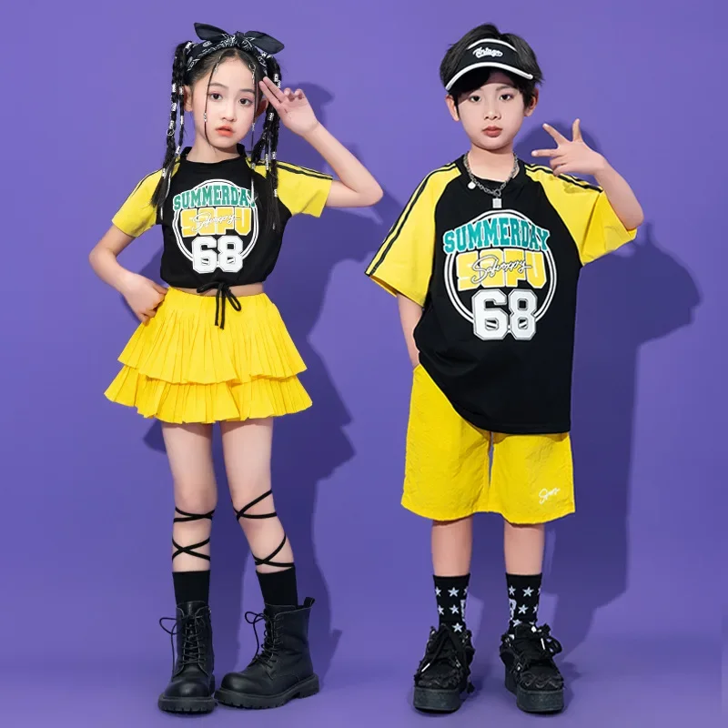 

Children Summer Streetwear Girls Jazz Tee Shorts Costumes Kids Hip Hop Outfit Lovely Crop Tops Skirts Street Dance Clothes Sets