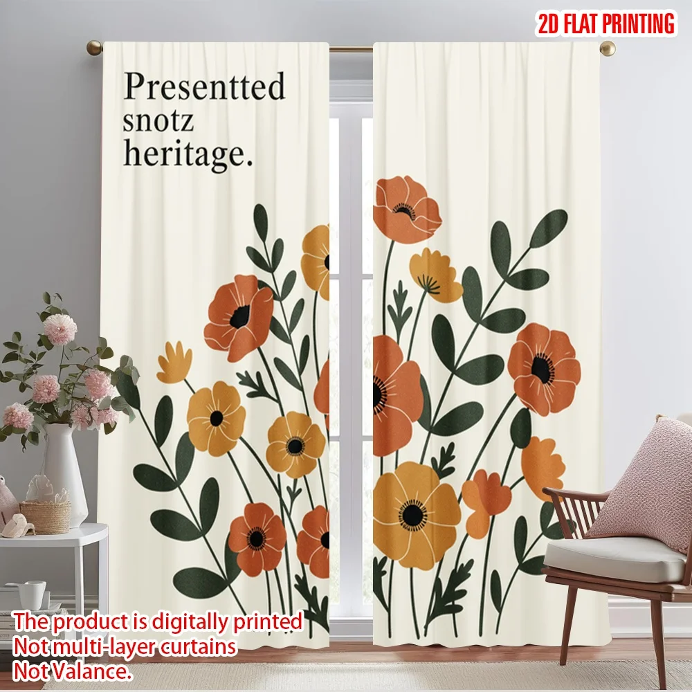 

2pcs 2D flat printing Window Curtains Retro Floral Polyester Without Electricity Family Party Use for Home & Party Decoration