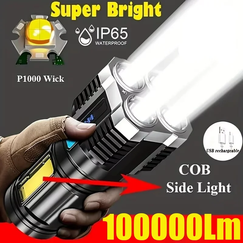 4 LED Flashlight Portable Powerful Flashlight With COB Side Light 4 Modes USB Rechargeable Torch Camping Tool Searchlight