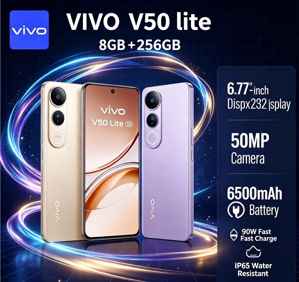 2026 Brand New VIVO V50 Lite Unlocked Android Smartphone 8+256GB Storage 6.58 Inch Full Screen Dual 64MP Camera Android 11 OS