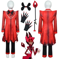 Boys Alastor Cosplay Costume Anime Hotel Roleplay Gloves Bow Tie Full Set 6 to 14 Years Halloween Carnival Party Outfits
