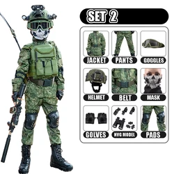 Kids Adult Military Tactical Training Uniform Set Russian Camouflage Top Pants Suit Boys Girls Special Forces Combat Costume