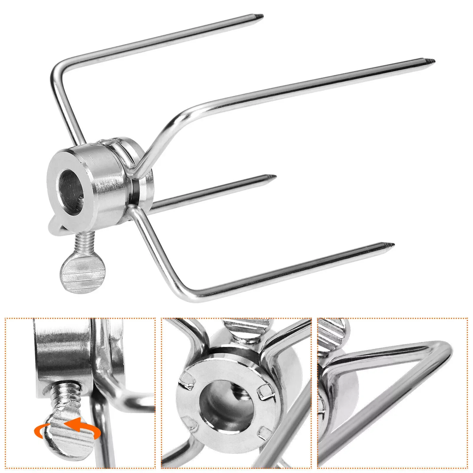 Double Sided Rotisserie Fork 304 Stainless Steel BBQ Grill Skewer 11mm/13mm/14mm Rod Outdoor Roasting Camping Meat Tool