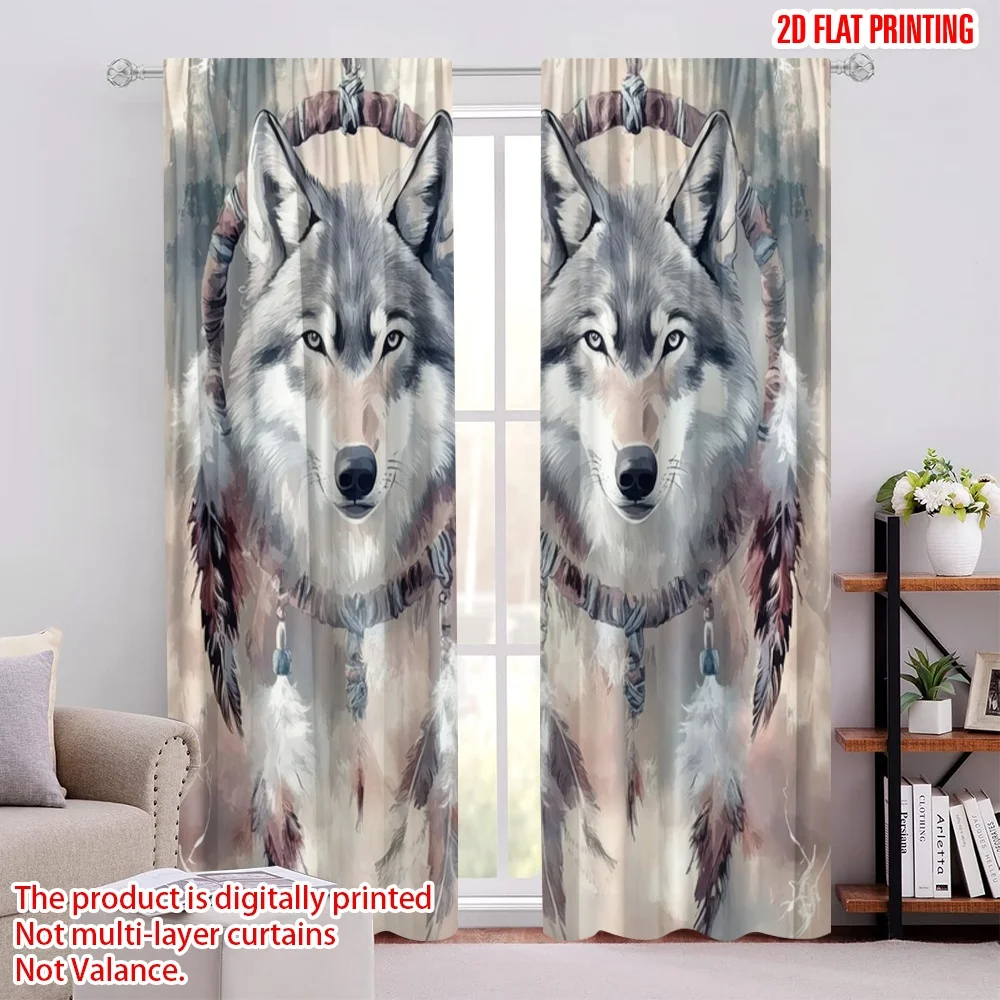 2pcs,2D plane printing Pattern Curtains Wolves Dreamweaver Versatile Durable Polyester (without rod) Home Decor Use for Living