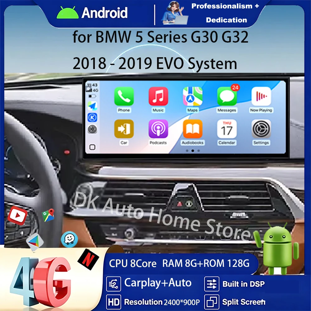 Reproductor Multimedia de Video para Auto con Radio para BMW Serie 5 G30 G32 2018-2019 Sistema EVO Carplay Auto Android 16 Navi GPS SIN 2 DIN