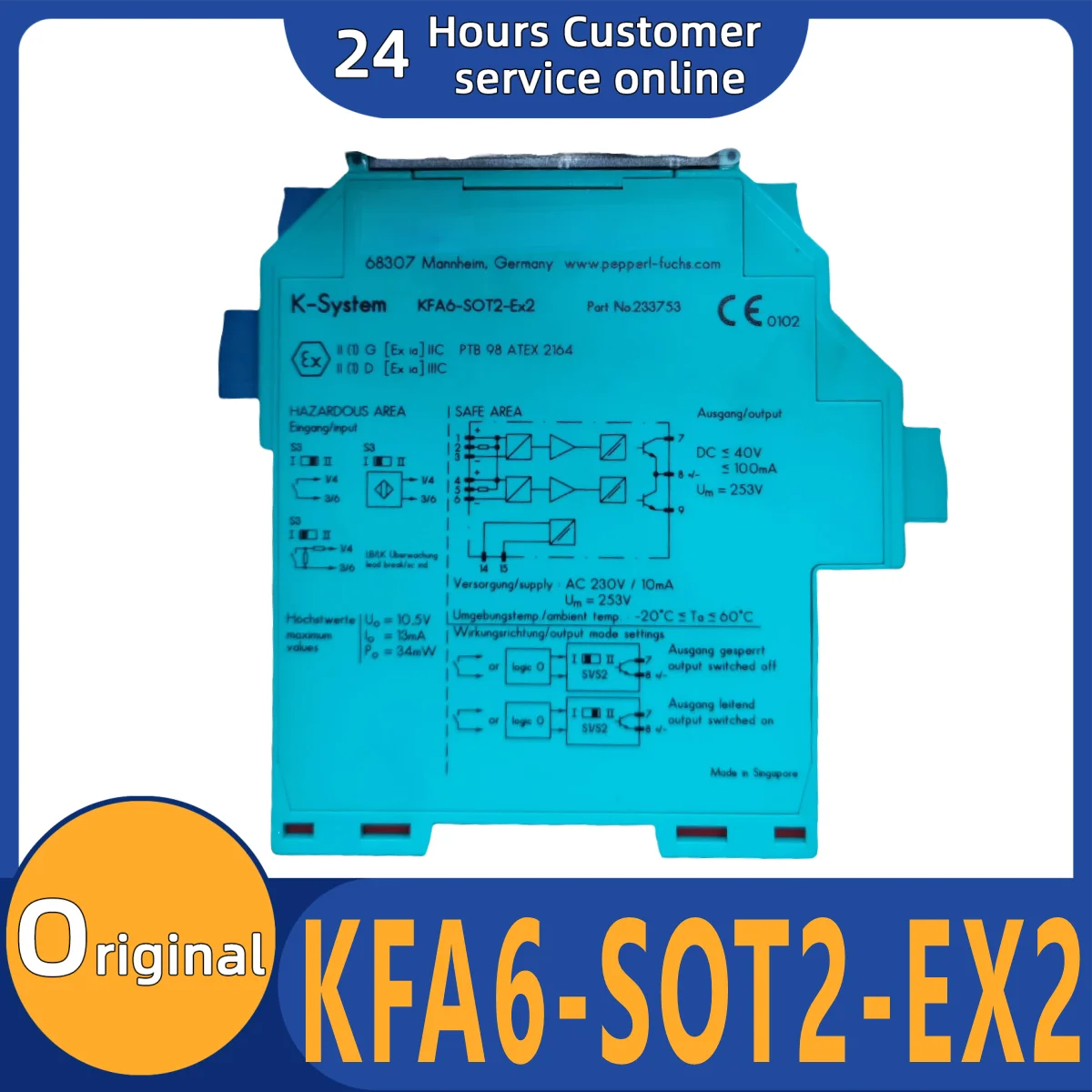 

Brand new original safety isolation barrier relay KFA6-SOT2-EX2
