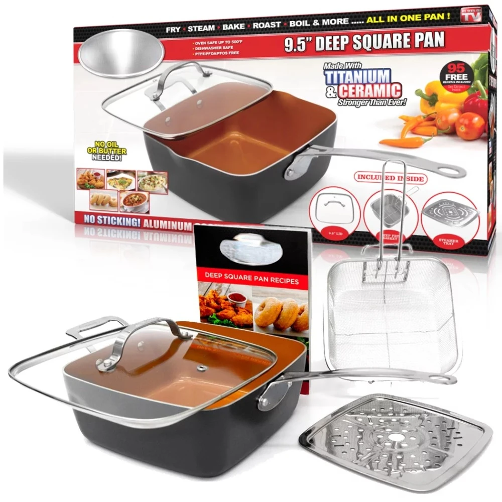 

6 Qt Casserole Chef’s Pan & Stock Pot- 4 Piece Set, Includes Frying Basket and Steamer Tray, Dishwasher Safe