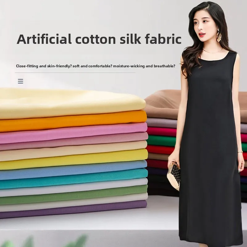 Tela de Algodón Artificial para Ropa, Tela de Algodón y Seda por Metro, Material de Costura para Vestidos de Verano, Color Puro, Suave, en Promoción