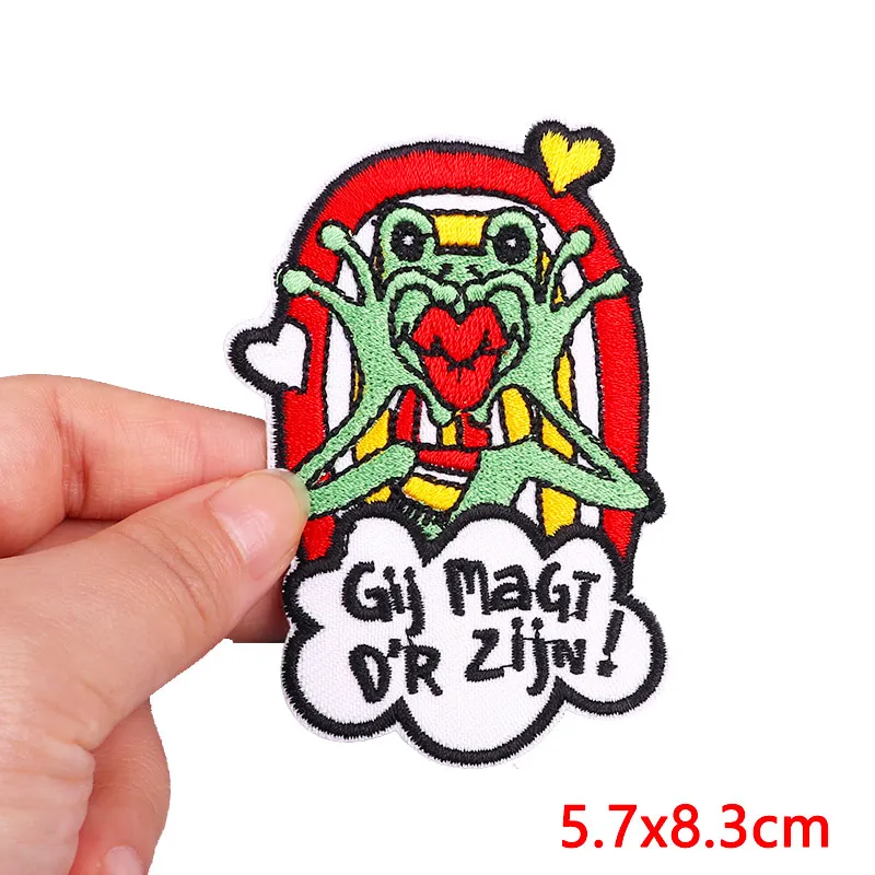 Roze Nederland Carnaval Kikker Borduurpatch Nederland Oeteldonk Embleem Geborduurde Patches Voor Kleding Opstrijkbare Patches DIY