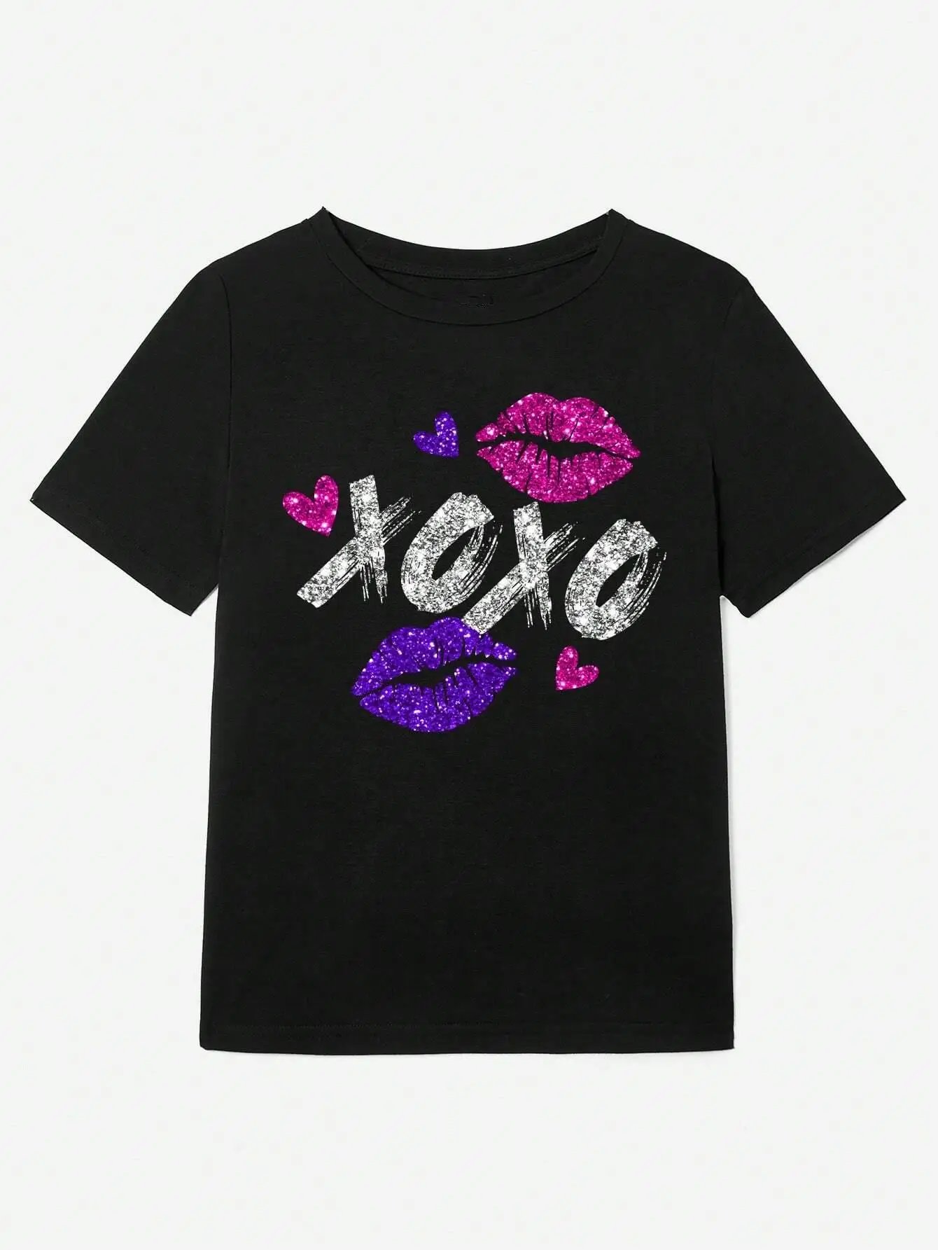 Xoxo Pink And Purple Lips Print Women Tshirt Brand Summer T Shirt Casual Oversized Street Tee Clothes Street Cotton Top Tees