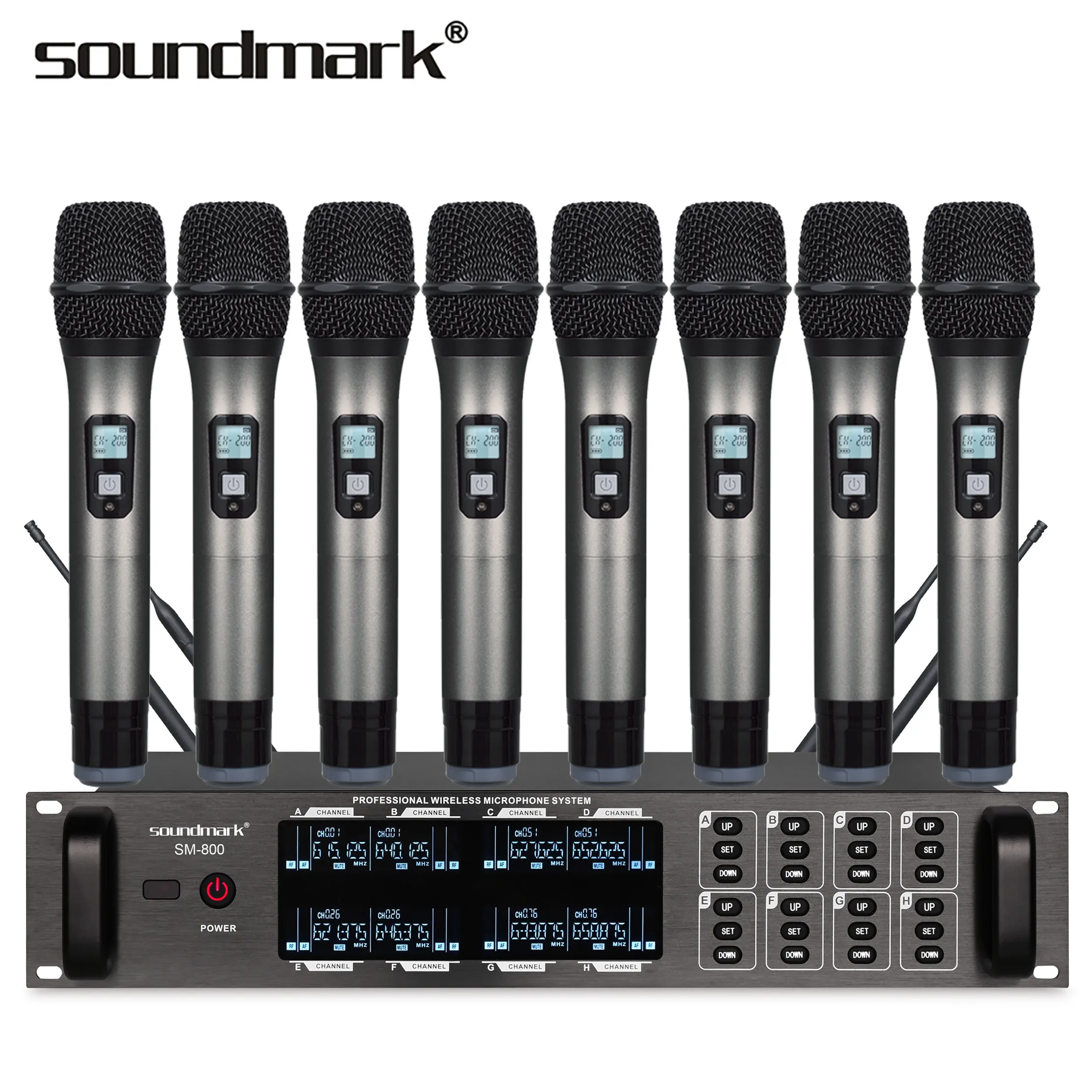 SM-800 Medium-sized Meeting Rooms 8-Channel Conference Table Microphone System Handheld Microphones Black 2 AA Batteries