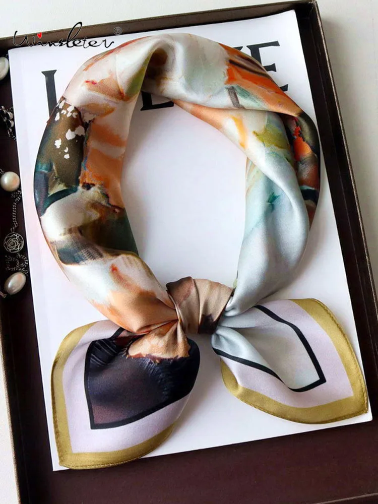 

Winsleter-Women 100%Real Silk Elegant Scarf, 68*68CM Oil Painting, Mom Gifts Retro Versatile Chic Scarves, 2025 Autumn A58411CC