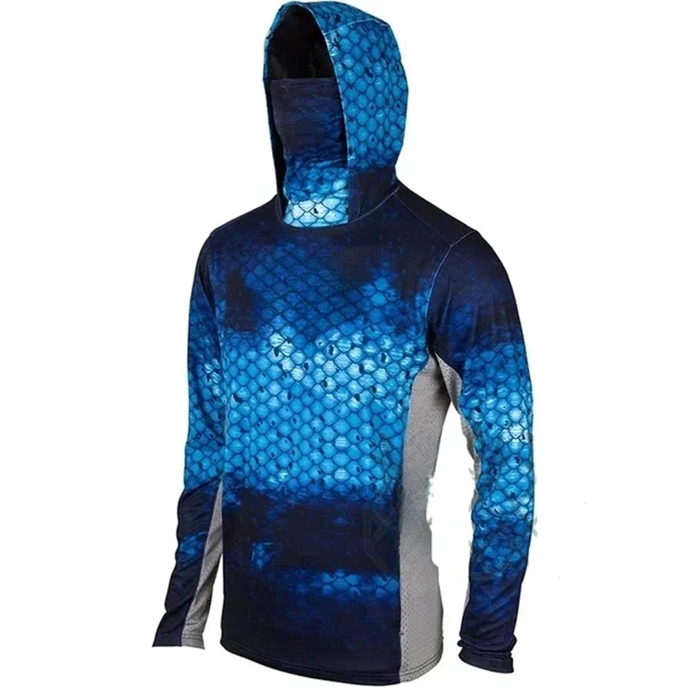 Camouflage Fishing Shirt Upf 50 Long Sleeve Hooded Face Mask Summer Camisa De Pesca Quick Dry Top Sun Protection Fishing Clothes