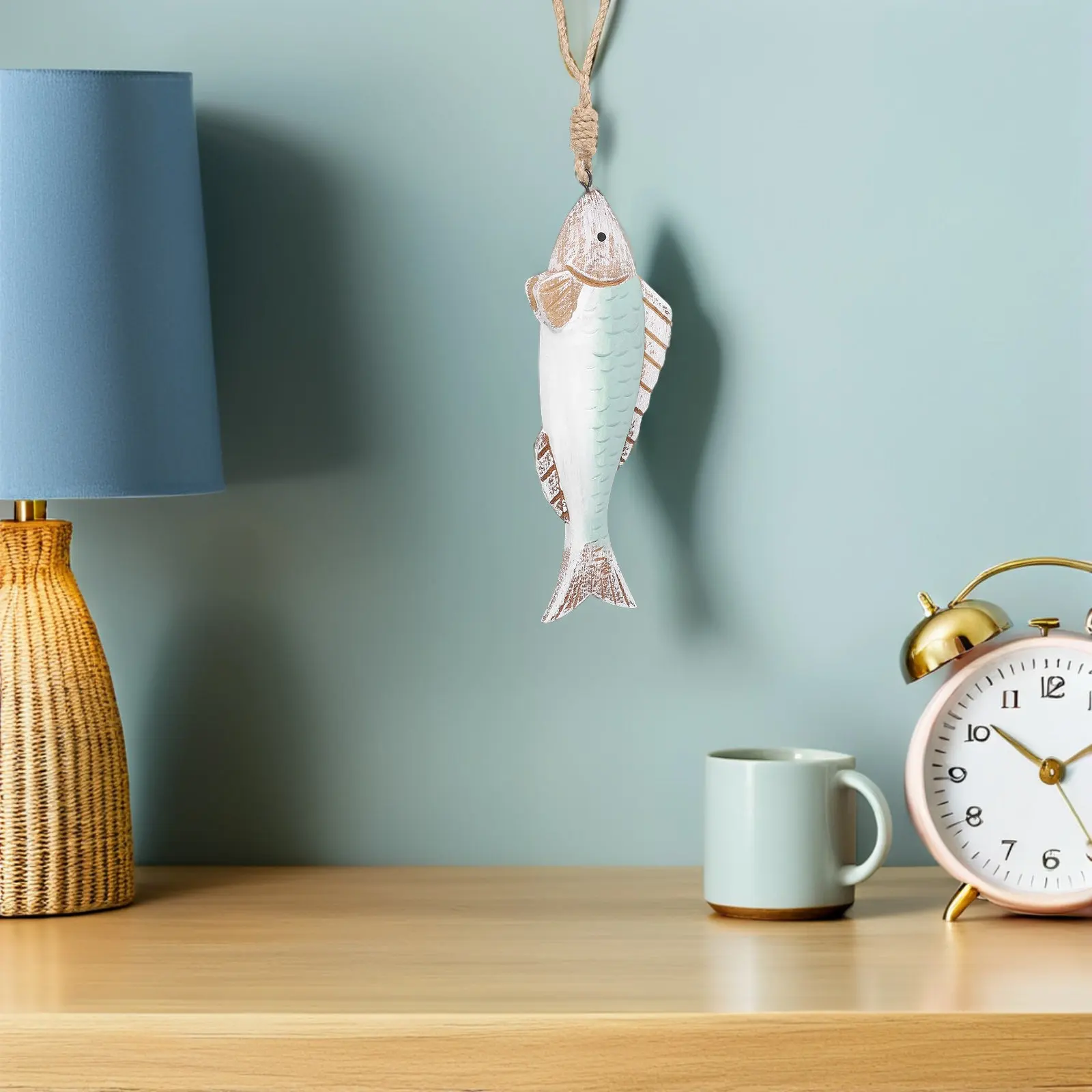 Wooden Fish Wall Decor Hand Carved Rustic Mediterranean Fish Shape Wall Hanging Nautical Vintage Ocean Art