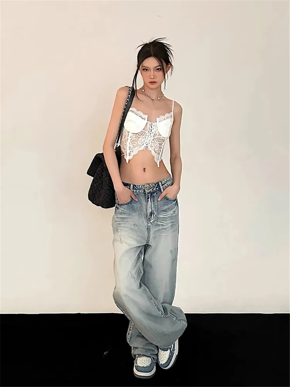 Y2K Baggy Jeans Women Vintage Streetwear Oversized Retro Korean Style Denim Pants Skinny Hippie Straight Wide Leg Denim Trousers