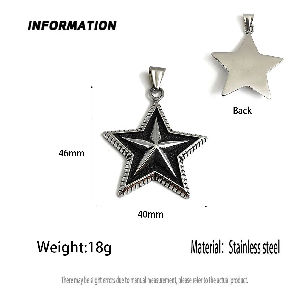 Retro cast five-pointed star stainless steel pendant, waterproof and non-fading blackening process, bulk sales of accessories