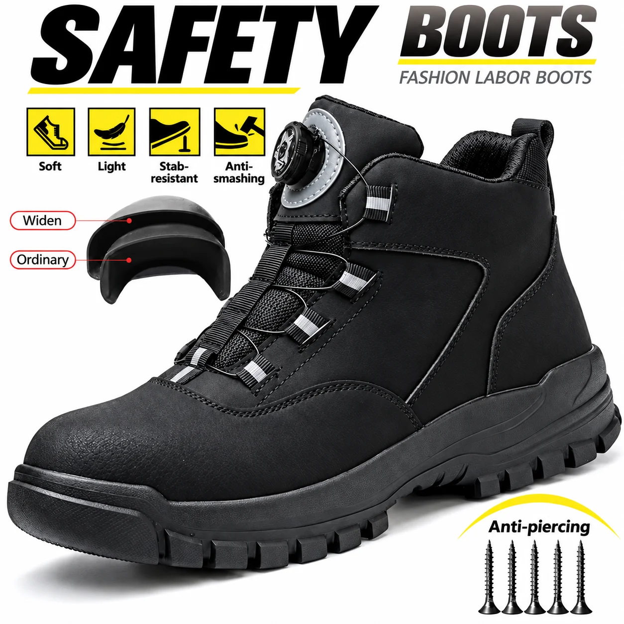 Durable Men's Safety Shoes Fashion Men's Work Boots Anti Smash Piercing Resistant Factory Outdoor Comfort Footwear For Men