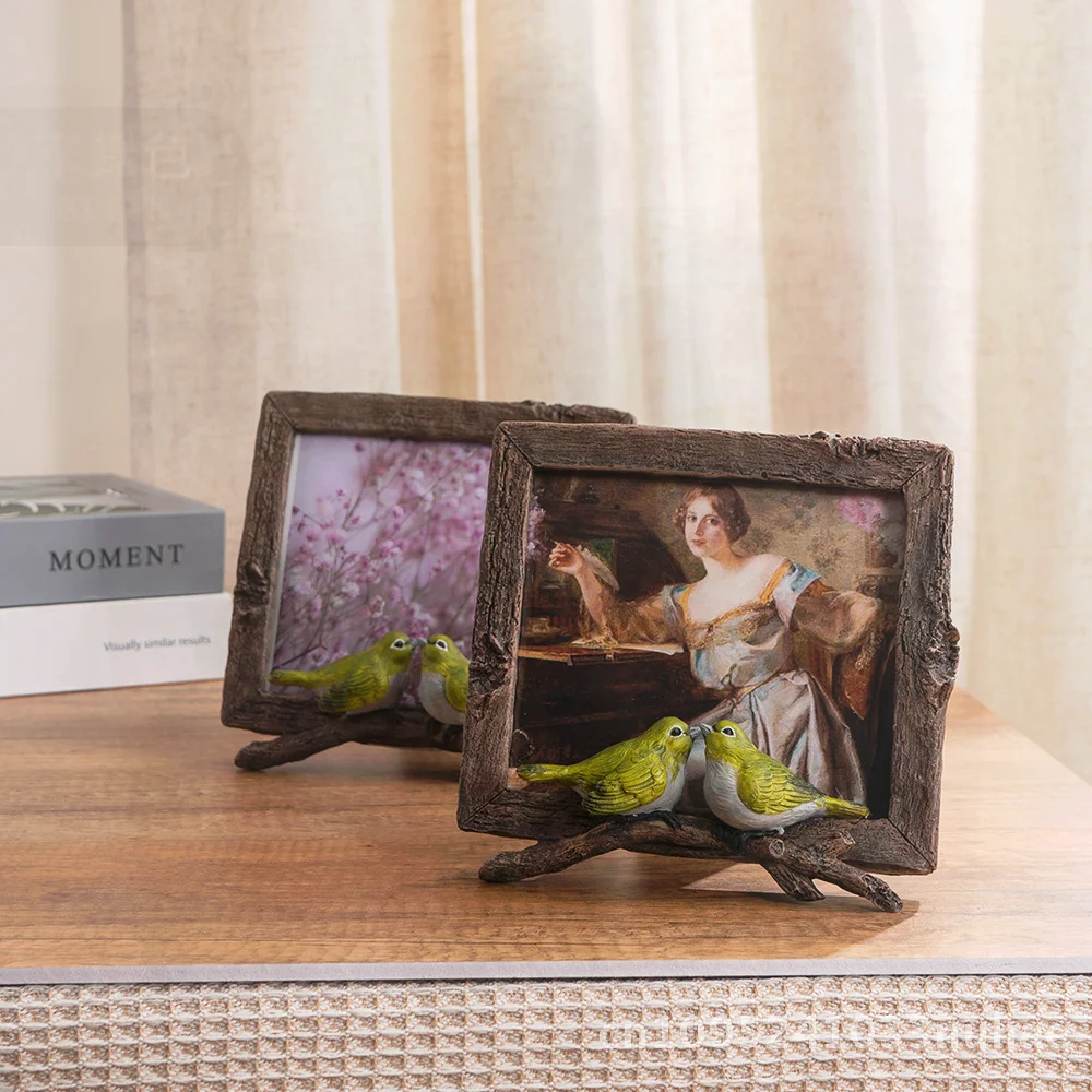 Retro American Bird Theme Resin Photo Frame Home Decor Creative Desktop Ornament TV Cabinet Study Craft