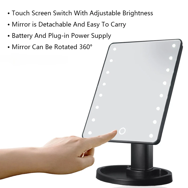 16LED Makeup Mirror 360° Rotating ABS Plastic Frame Desktop Cosmetic Mirror Battery Powered Portable Mirror For Lady Student