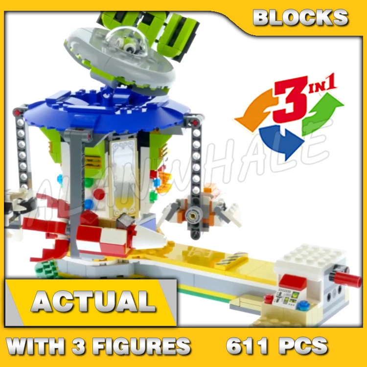 

611 шт. Creator 3in1 Fun Fair Carousel Free Fall Ride Ferris Wheel 11399 Строительный блок игрушка, совместимая с моделью