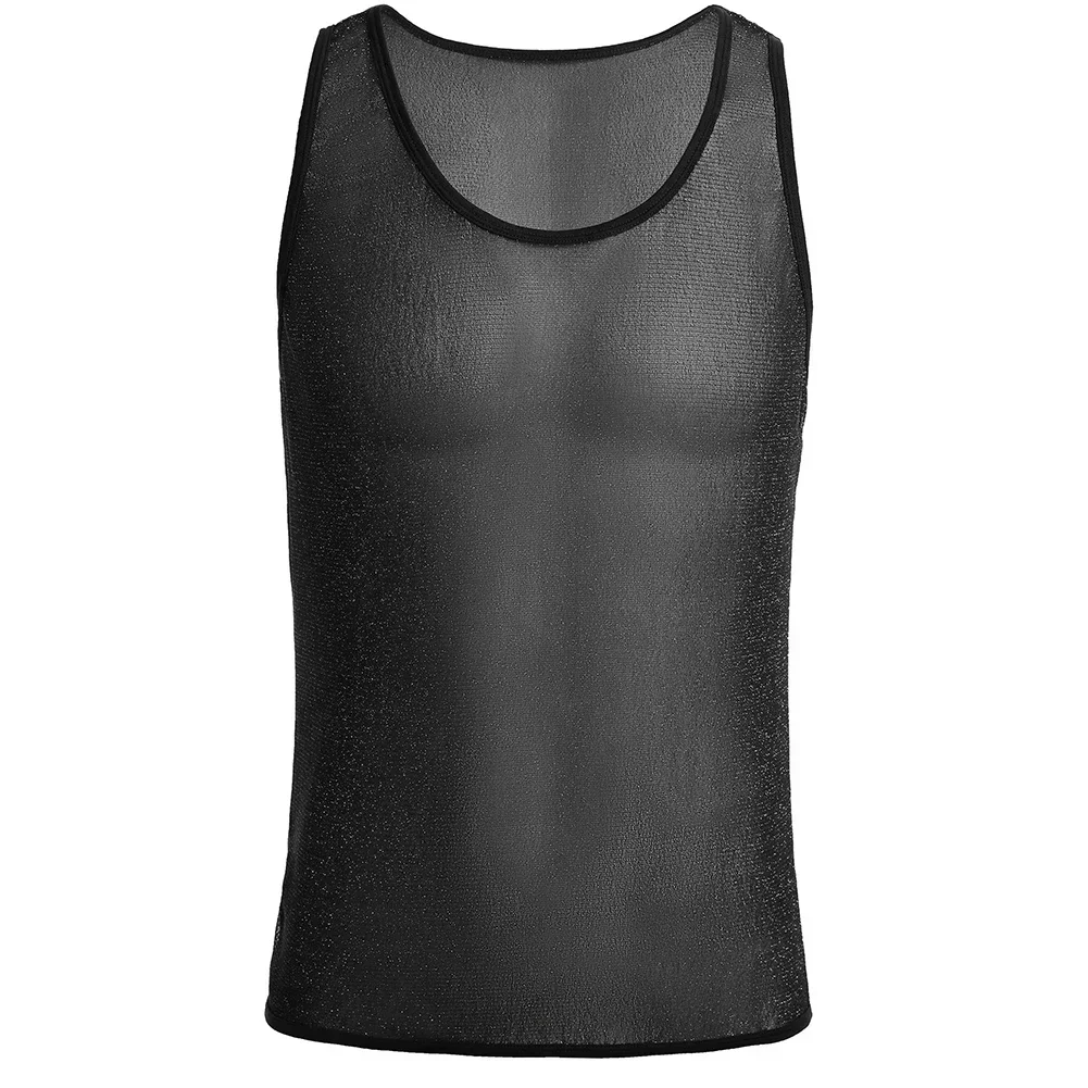 Fashion Man Mesh Transparent Shine Tank Vest For Men T-shirts Fitness Shirt Undershirt Muscle Sleeveless Vest Tanks Clothing