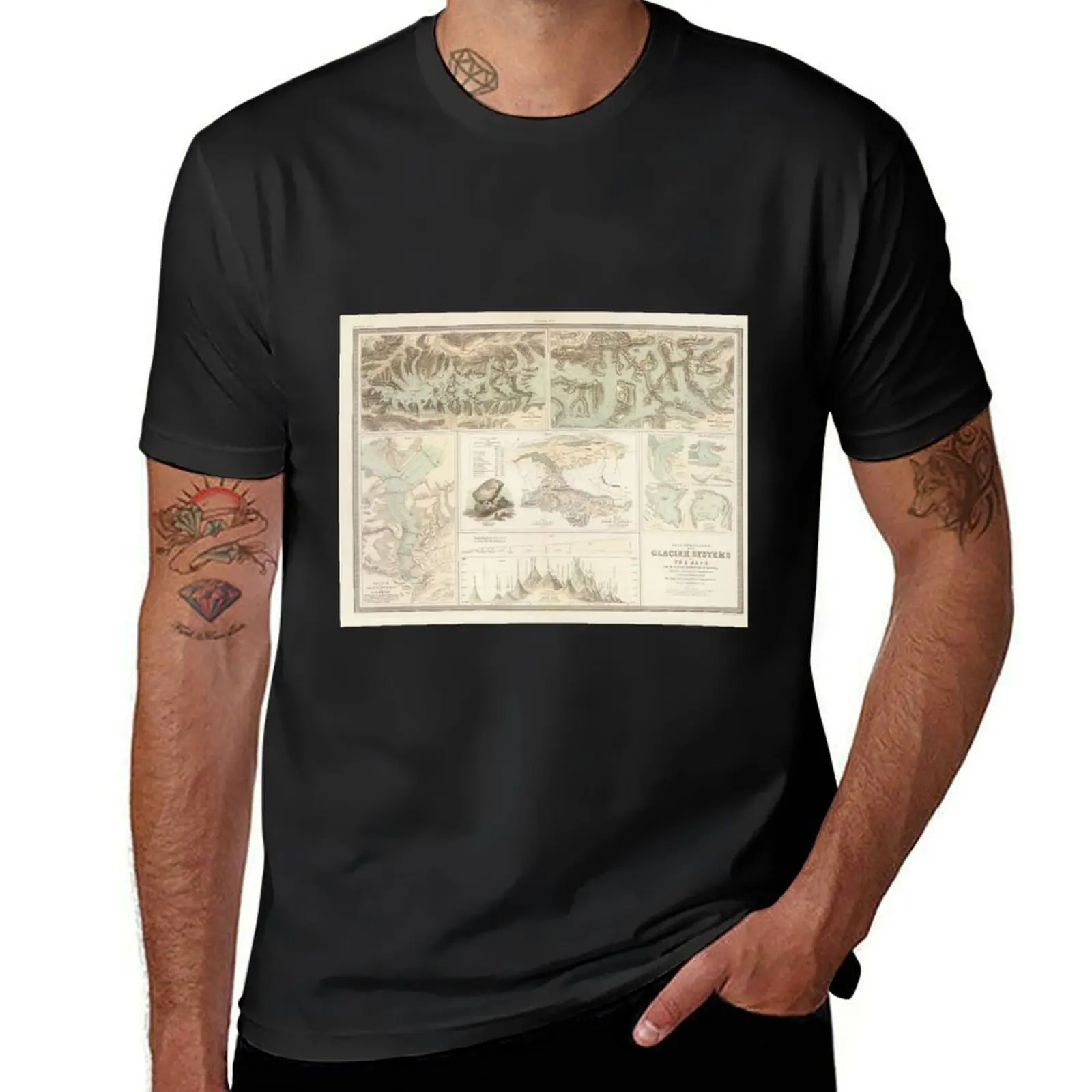 Vintage Alps Glacier Map (1854) Vintage European Geological Atlas T-Shirt graphics black t shirts for men