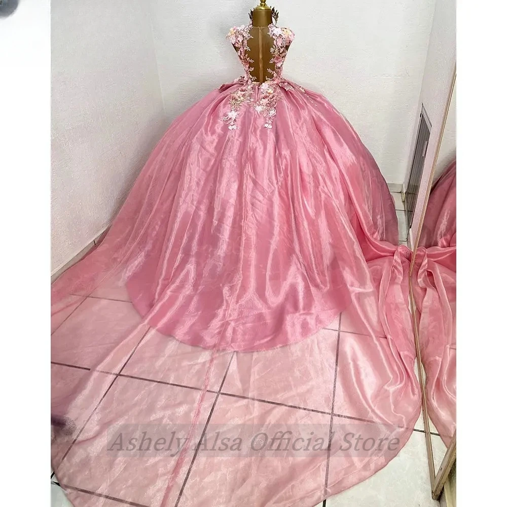 Vestido De quinceañera De princesa rosa personalizado, Floral 3D, Sexy, con espalda hueca, dulce 16, Vestidos De graduación, fiesta De cumpleaños, Vestidos De 15 Años