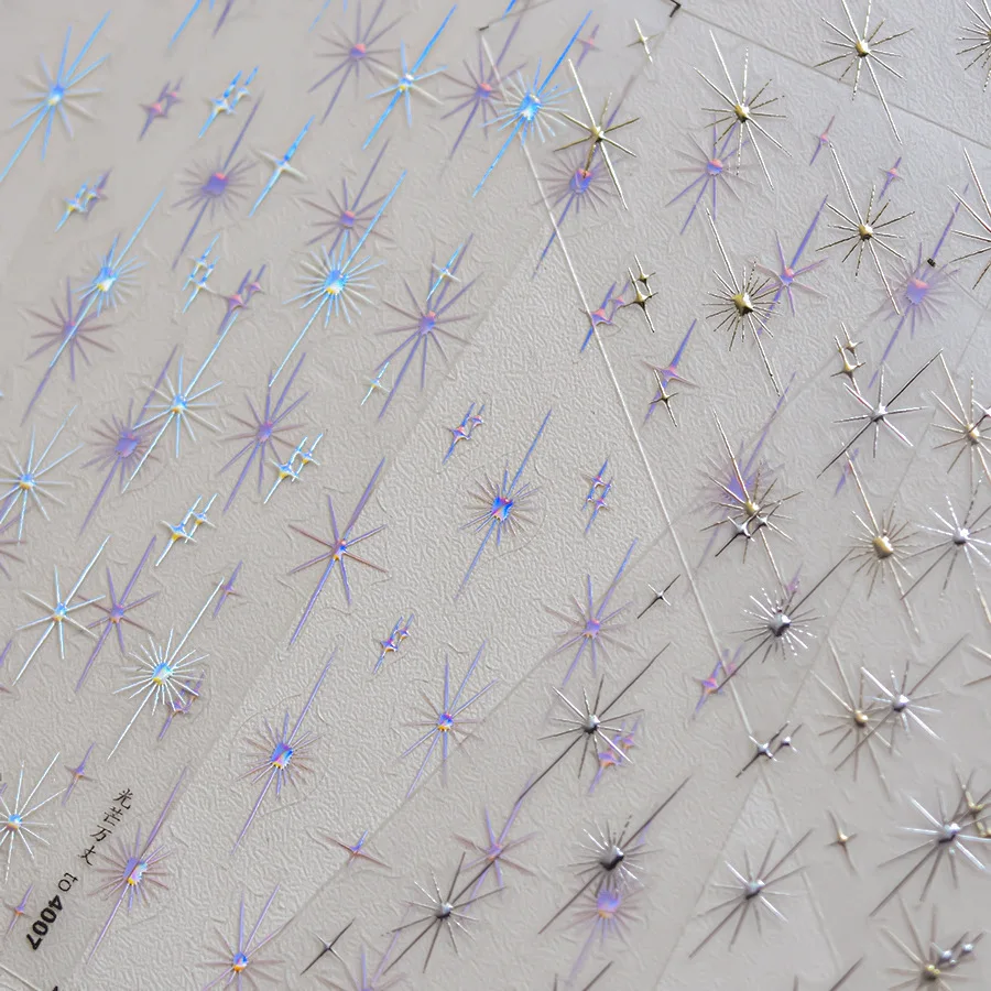 1Pc 5D Goud Zilver Laser Starlight Nail Art Stickers Y2K Bronzing Ster Lijm Slider Nail Art Decoraties Manicure Decals